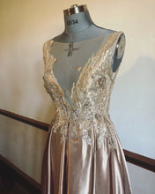 Load image into Gallery viewer, Gold Satin and Lace Dress