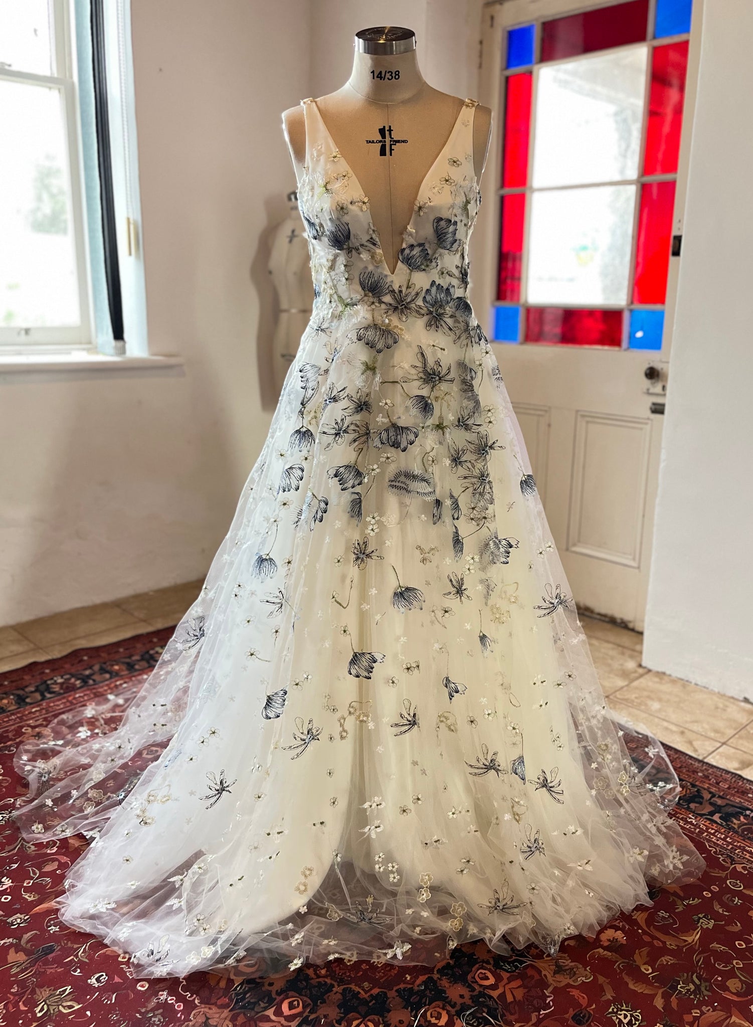 blue floral wedding dress Whimsical Blue Floral Wedding Gown