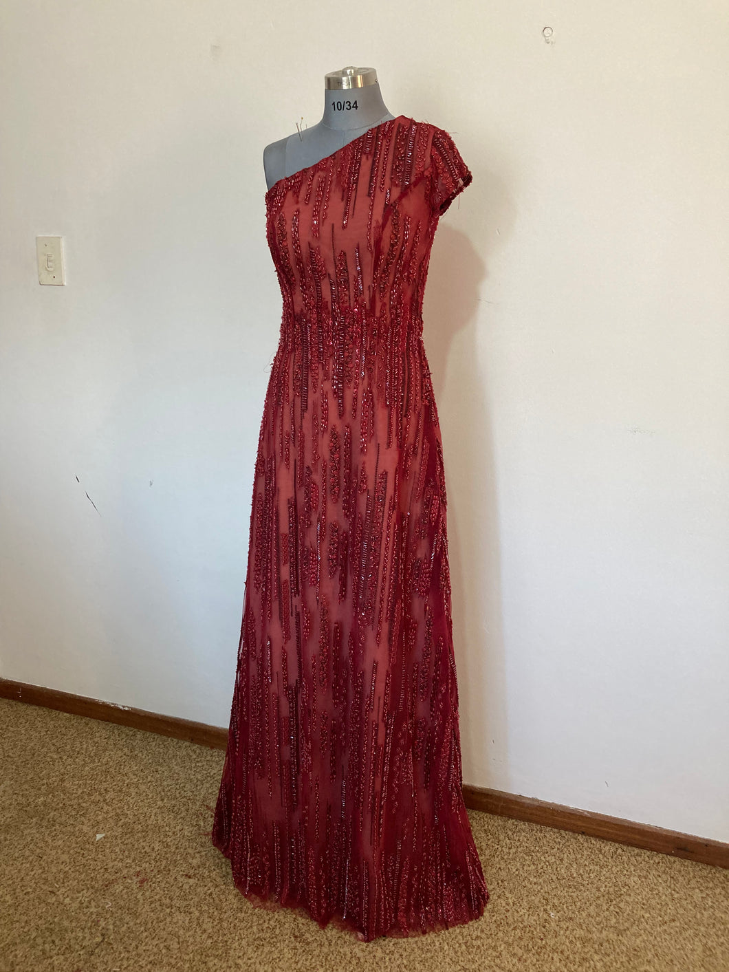 Custom made Maroon all over beaded dress