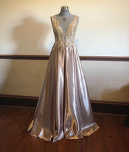 Load image into Gallery viewer, Gold Satin and Lace Dress
